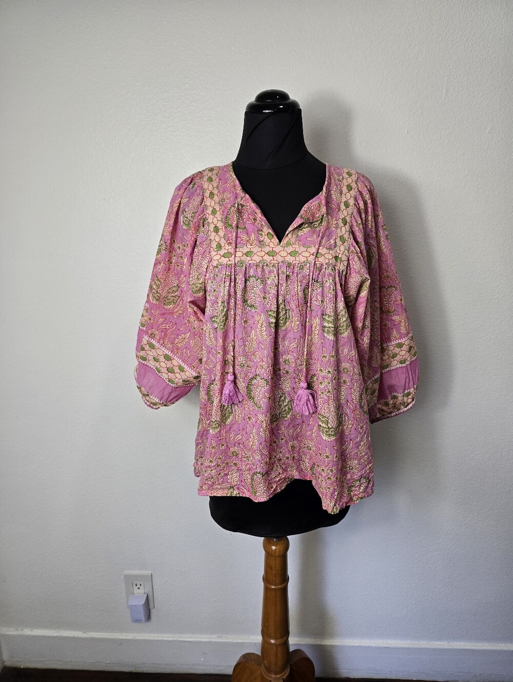 Boho Cleobella Pink Floral Tunic with Tassel Tie
